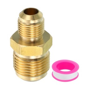 Unique Bargains Air Gas Line Refrigeration HVAC Brass SAE 45 Degree Hose Pipe Flare Connectors Gold - 1 of 4