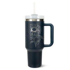 Elanze Designs 40 Ounce Travel Tumbler With Straw and Lid Stainless Steel Double Wall Insulated Joyful Sunflower Navy Blue - 1 of 4