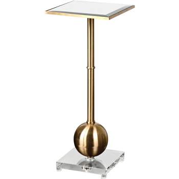 Uttermost Modern Brushed Brass Metal Square Accent Table 12" Wide Gold Beveled Mirror Tabletop for Living Room Bedroom Entryway