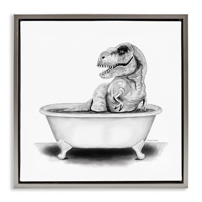 Stupell Industries Funny T-Rex Bathtub Washroom, 18" x 18"
