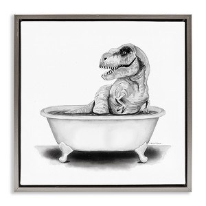 Stupell Industries Funny T-Rex Bathtub Washroom, 18" x 18" - 1 of 4