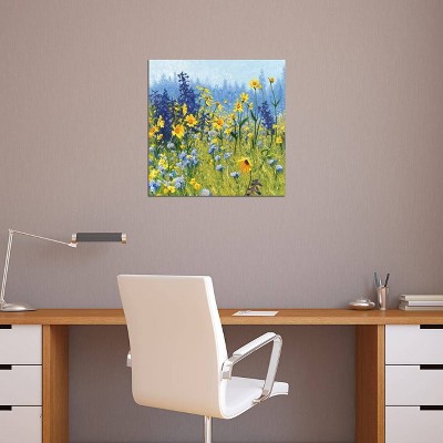 12" x 12" Yellow and Blue Floral Canvas Print