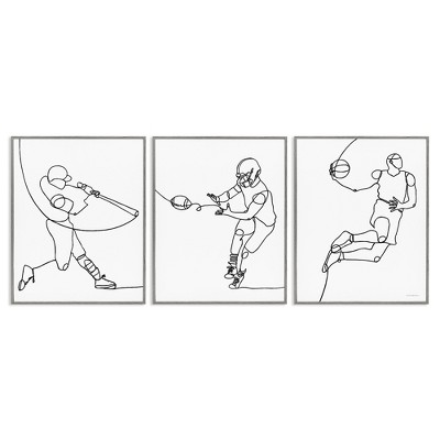 Stupell Industries Simple Line Doodle Playing Sports, 16" x 20"