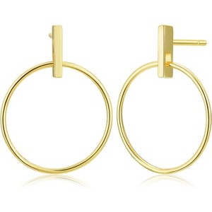 Modern Minimalist Hoops, Circle & Bar Design in 18k Gold Plated Hypoallergenic Brass. - 1 of 4