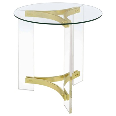 Janessa Round Glass Top End Table with Gold Acrylic Legs
