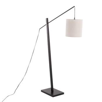 LumiSource Arturo Contemporary Floor Lamp in Black Wood and Black Steel with Gray Fabric Shade