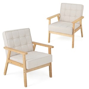 Tangkula Modern Accent Chair Set of 2 Upholstered Armchair w/ Rubber Wood Armrests - 1 of 4