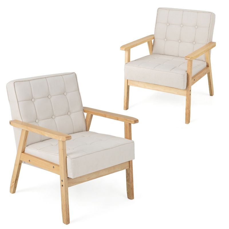 Tangkula Modern Accent Chair Set of 2 Upholstered Armchair w/ Rubber Wood Armrests, 1 of 11