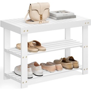 3-Tier Bamboo Shoe Rack Bench - Supports 286lbs, Natural Wood Storage Organizer for Entryway, Bathroom, and Bedroom - 1 of 4