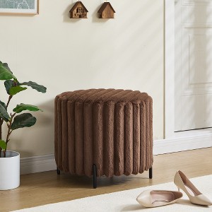Lyngins Lightweight Round Pouf Ottoman Foot Rest with Black Metal Legs, 11.68 lbs Faux Fur Footstool with Wood Frame, Upholstered Ottoman Bench - 1 of 4