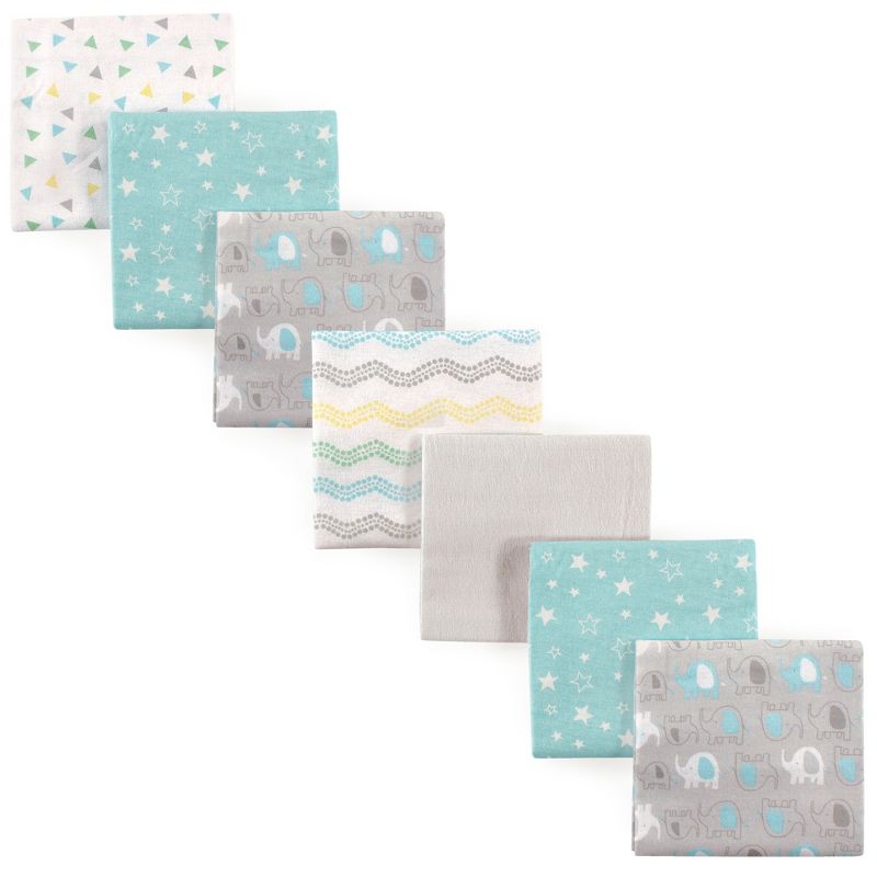 Luvable Friends Baby Cotton Flannel Receiving Blankets, Basic Elephant 7-Pack, One Size, 1 of 3