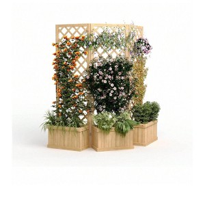 Cedar Privacy Screen with Planter Box - Freestanding 41"x65" outdoor divider with drain holes & raised bed for patio/deck/backyard. - 1 of 4