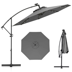 Tangkula 10FT Offset Umbrella 360° Rotation Sun Shade Solar Powered LED Gray Patio - 1 of 4