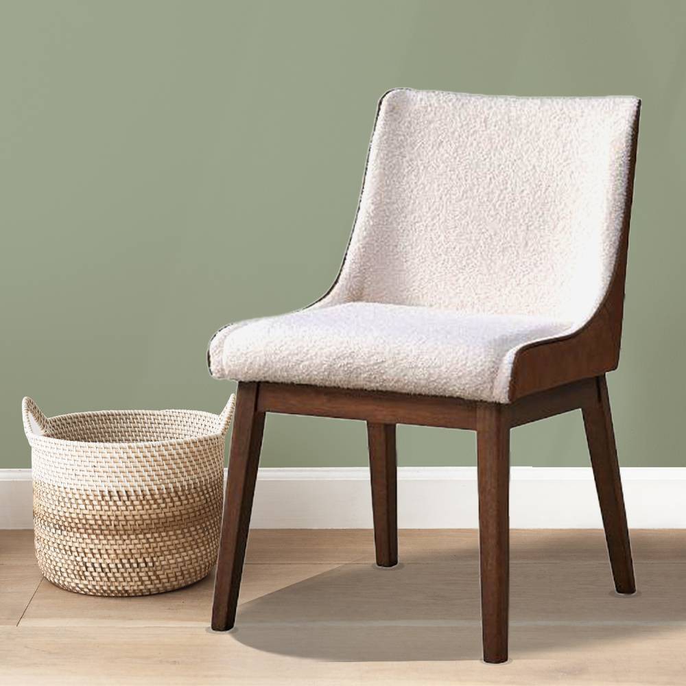 Photos - Chair 21.26" Ginny Dining  White Boucle, Brown Velvet & Walnut Finish - Acm