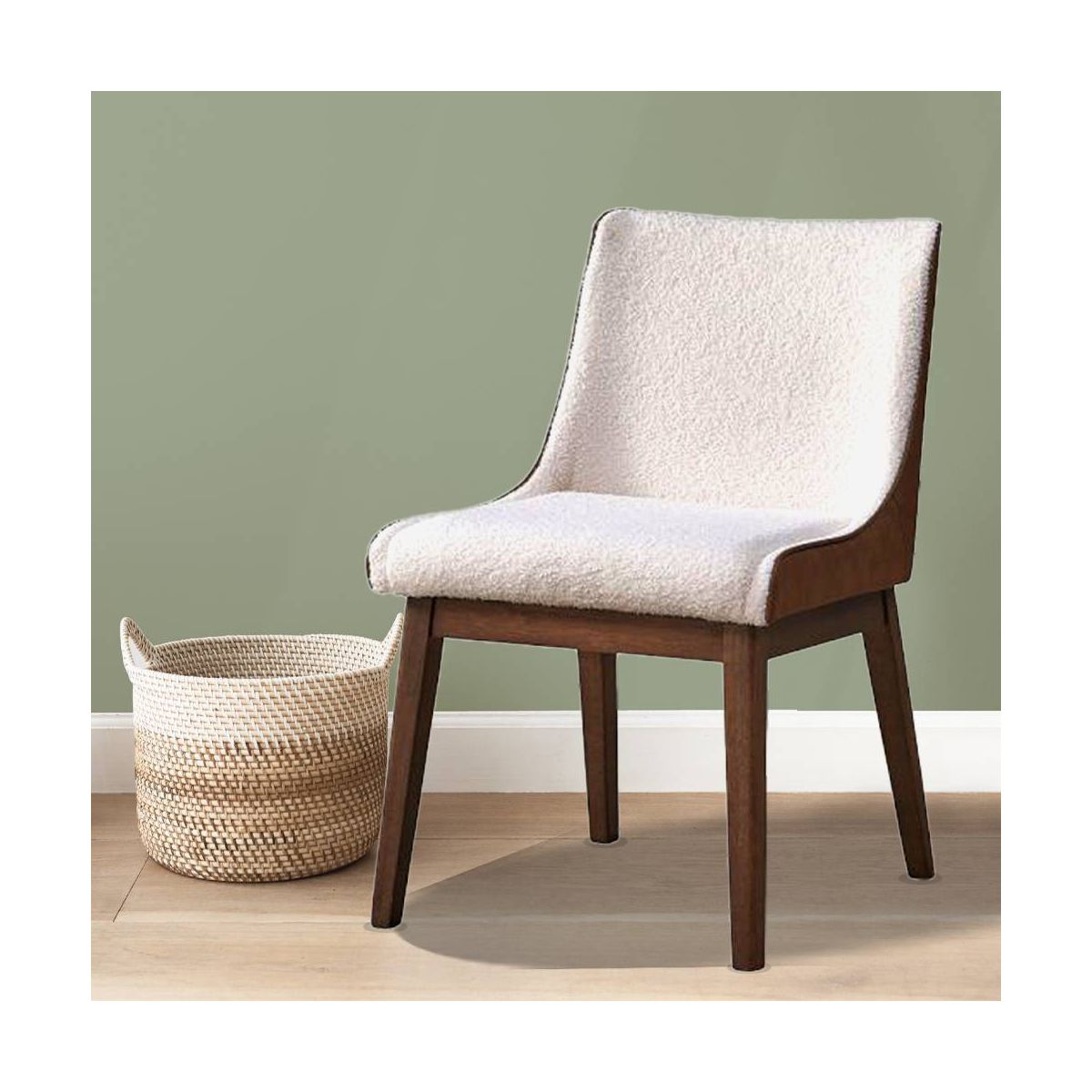 Acme Furniture 21.26" Ginny Dining Chair White Boucle, Brown Velvet & Walnut Finish : Transitional Style, Spot Clean