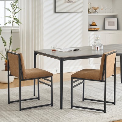 Modern Dining Chairs set of 2,Kitchen Side Chair with Upholstered Linen Cushions and Minimalist Craft Iron Racks Legs-Tanpinhause