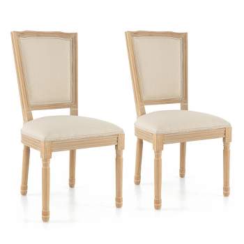 Costway French Dining Chair Set of 2/4 with Rectangular Backrest & Solid Rubber Wood Frame