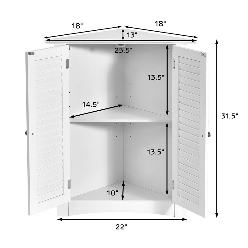 Costway Corner Storage Cabinet Freestanding Floor Cabinet Bathroom w/ Shutter Door White, 2 of 13