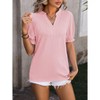 Womens Summer Short Puff Sleeves Blouses Shirts V Neck Cute  Knit Textured Casual Regular Fit Tops - 3 of 4