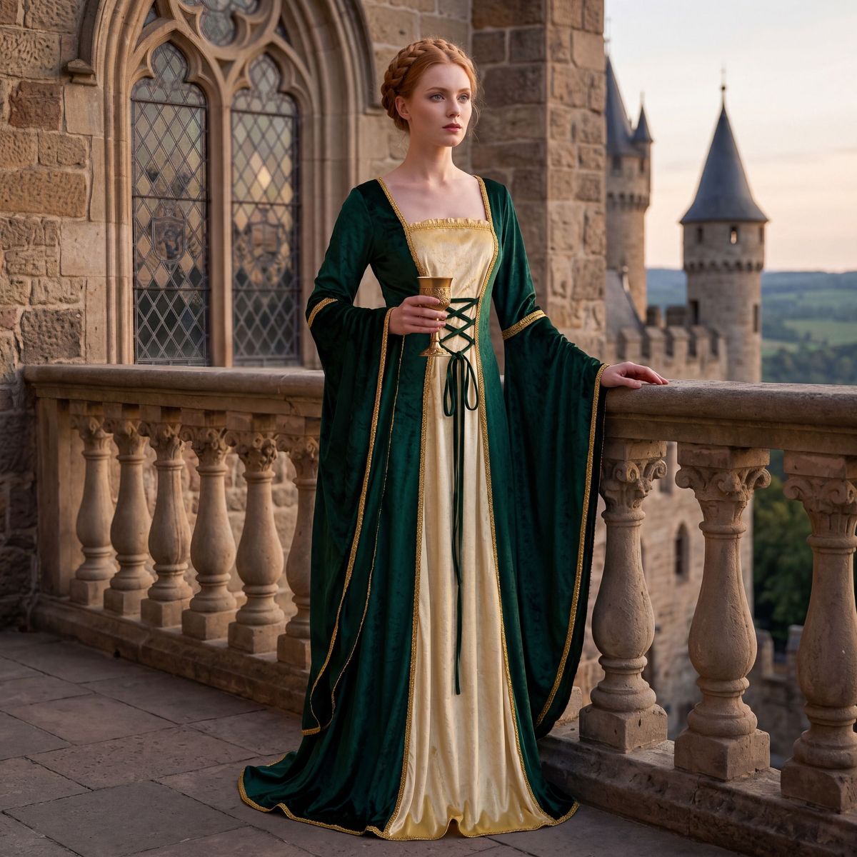 Joyfy Women's Halloween Costume Renaissance Costume, Women Velvet Medieval Dress, Adult Irish Renaissance Dress for Women Halloween Cosplay Party - thumbnail 7