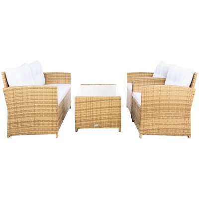 Coastal Charm Natural & White 4-Piece Patio Conversation Set