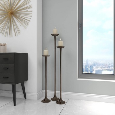 Set of 3 Black Tall Aluminum Candle Holders