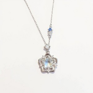 Anna-Kaci Women's Star Flower Pendant Necklace with Crystal Center Stone and Accent Gem Detailing - Light Blue - 1 of 4