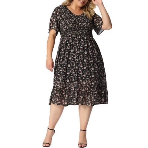 Agnes Orinda Women's Plus Size Outfits Smocked Elegant Floral