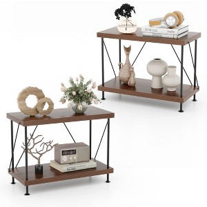 Tangkula 2PCS 2-Tier Multipurpose Display Rack Freestanding Bookshelf w/ Metal Frame Walnut - 1 of 4