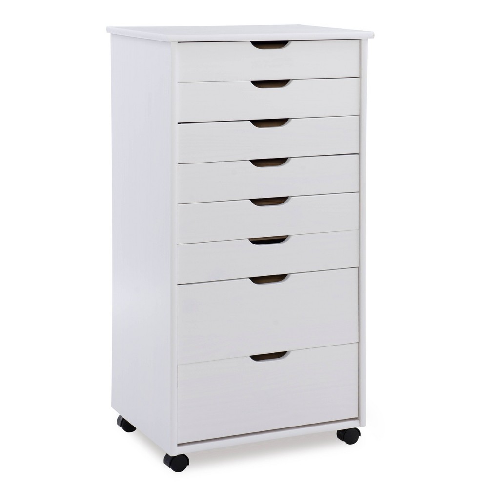 Photos - Other Furniture Linon Cary Transitional 8 Drawer Solid Wood Contoured Handle Cut Out Rolling Storage Cart White - : Pine Frame, FSC Certified 