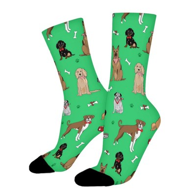 Dog With Paw And Bone Women Printed Crew Socks Funny Funky Socks Soft Polyester Novelty Gifts for Artists Men