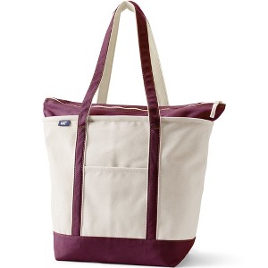 Lands' End Zip Top Long Handle Canvas Tote Bag - 1 of 4