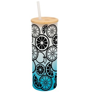 Elanze Designs Citrus Summer Lemon Lime Orange Wrap-Around Design 25 Ounce Frosted Gradient Glass On-The-Go Coffee Travel Skinny Tumbler Mug Cup, - 1 of 1