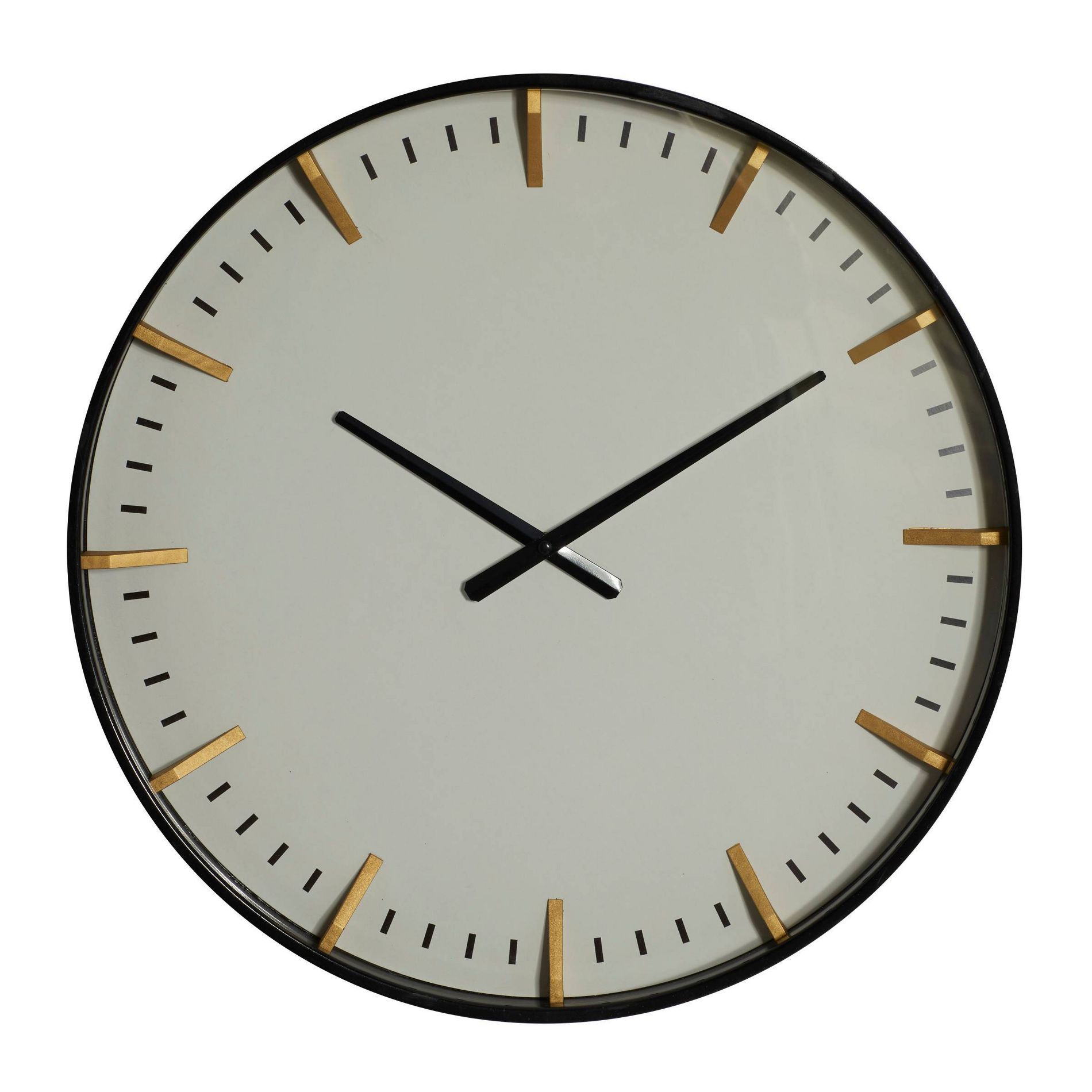 20"x20" Glass Wall Clock with Gold Accents Black - CosmoLiving by Cosmopolitan: Silent Mechanism, Indoor Use