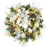 24 Inch Christmas Wreath for Front Door, Lighted Large Outdoor Xmas Door Wreath with 20 LED Lights, Silver White Balls, for Fireplace Window Wall - 3 of 4