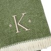 HomeRoots 55" X 70" Moss Green And White Herringbone Cotton Blend K Initial Throw Blanket with Tassels And Embroidery - 4 of 4