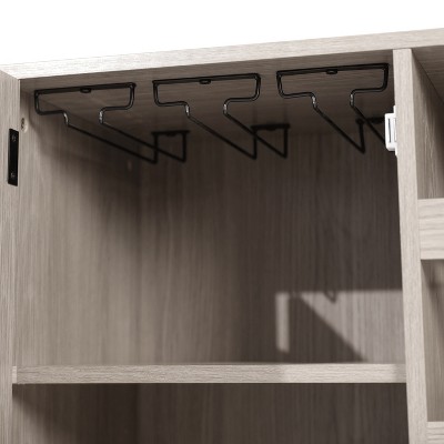 Gray Particleboard Bar Cabinet with Black Steel Legs