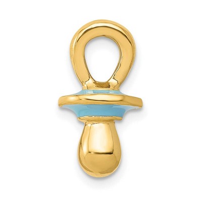 Black Bow Jewelry 14k Yellow Gold with Blue Enamel 3D Pacifier Pendant, 9 x 16mm