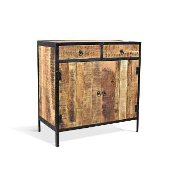 35"x35"x18" Industrial Sideboard Cabinet Reclaimed Wood & Iron Natural - Timbergirl