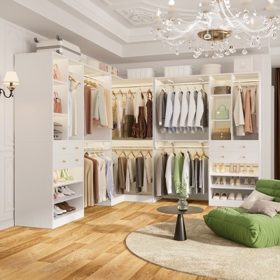 Aheaplus Large Closet System with Wooden Drawers and Shoe Racks