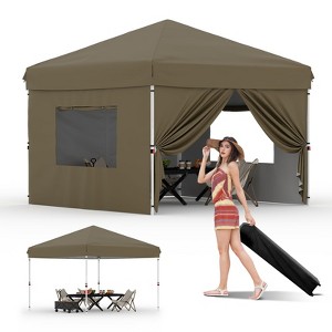 Garvee 10x10 Pop Up Canopy Tent Outdoor Canopy One-Person Set Up Heavy Duty Commercial Instant Tent Shelter, 4-Sidewall - 1 of 4