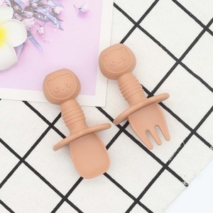 MyKids-USA Baby Bear Pattern Complementary Food Training Lovely Silicone Spoon Fork Sets - 1 of 1