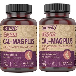 DEVA Vegan Calcium Magnesium Supplement + Zinc, Vitamins C D K, Sugar Free, Gluten Free, Bone Support, 90 Tablets, 2 Pack - 1 of 4