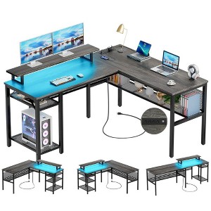 Unikito L Shaped Computer Desk, Reversible Corner Office Desk with Monitor Stand, Black Oak, 55.11"*46"*30" - 1 of 2