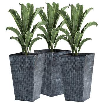Outsunny Set of 3 Tall Planters with Drainage Holes, Outdoor & Indoor Flower Pot Set for Front Door, Entryway, Patio and Deck, Gray