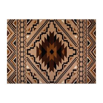 Masada Rugs Masada Rugs, Winslow Collection 5'x7' Southwestern Print Accent Rug in Brown, Beige and Black with Cotton Backing