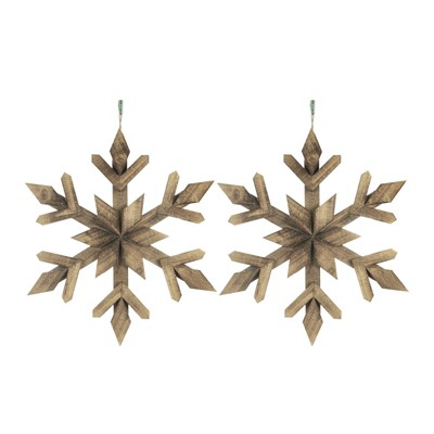 SEVOBAL Party Decorations and Accessories Set of 2 Large Fir Wood Snowflake Ornaments for Christmas Tree Holiday Display, Brown, 22"*22"*2"