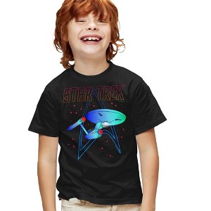 Boys' Star Trek Neon Trek T-Shirt Black Small - 1 of 4