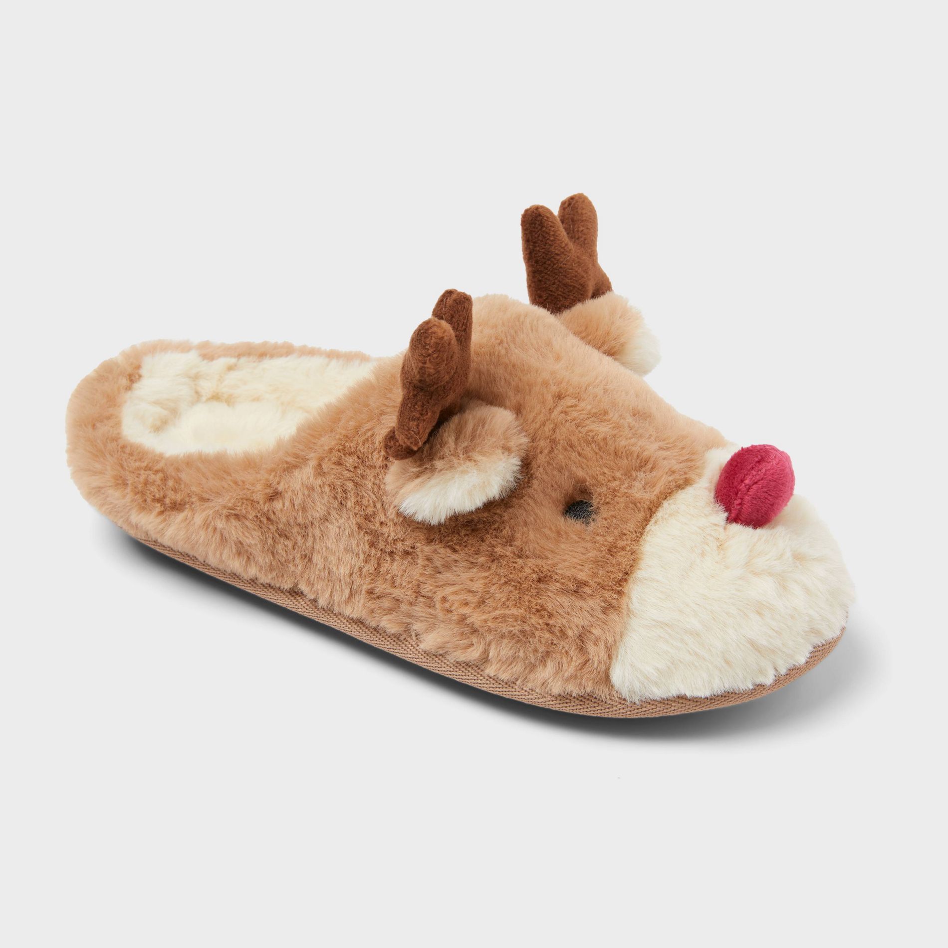 Kids' Reindeer Scuff Slippers - Wondershop™ Brown 4-5
