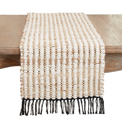 Saro Lifestyle Chunky Chindi Fringed Table Runner, Beige, 16"x72"